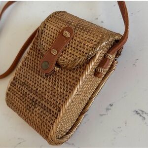 Anthropologie Tan Woven Crossbody Bag Boho Neutral Summer